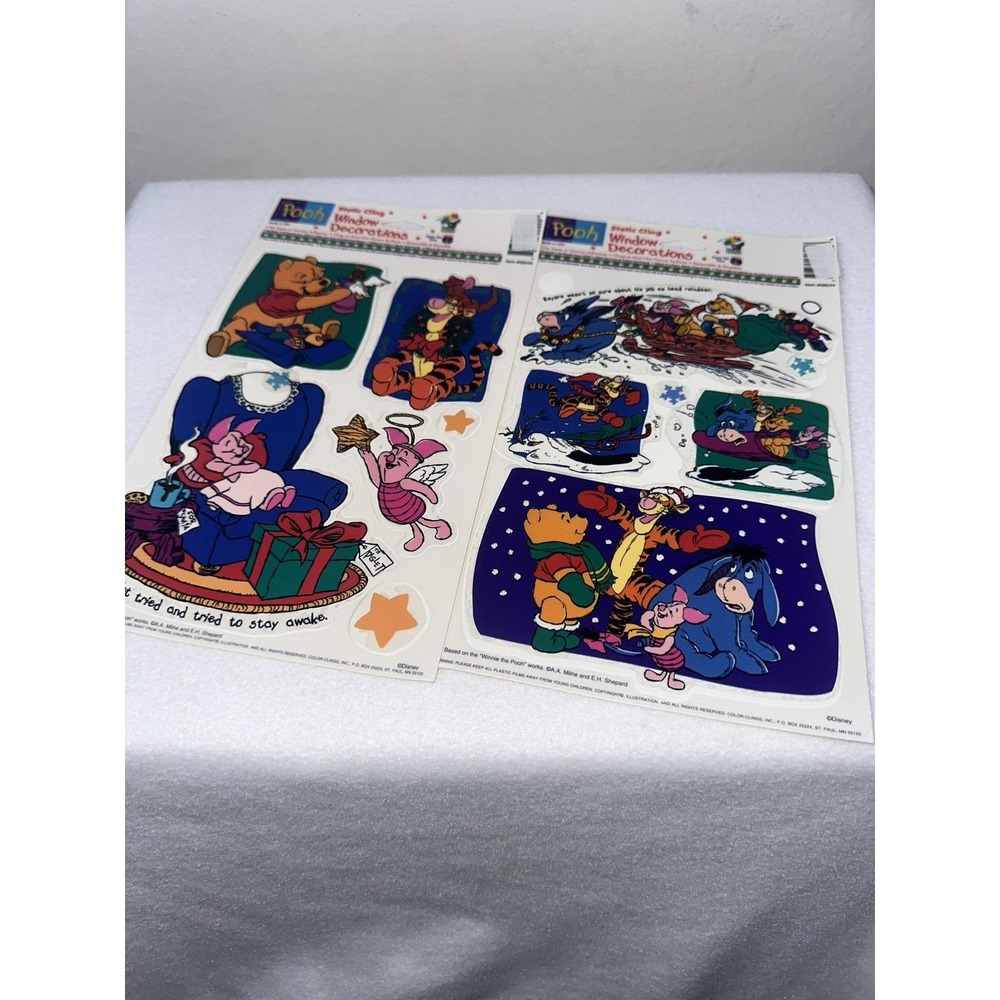 Vintage Disney Winnie the Pooh Christmas Window Cling Decorations
